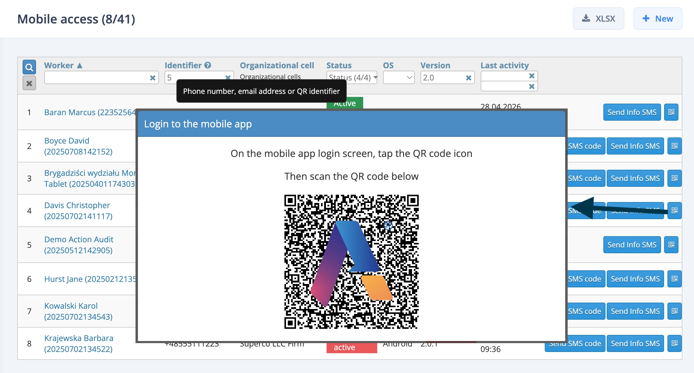 Mobile access QR code scan view