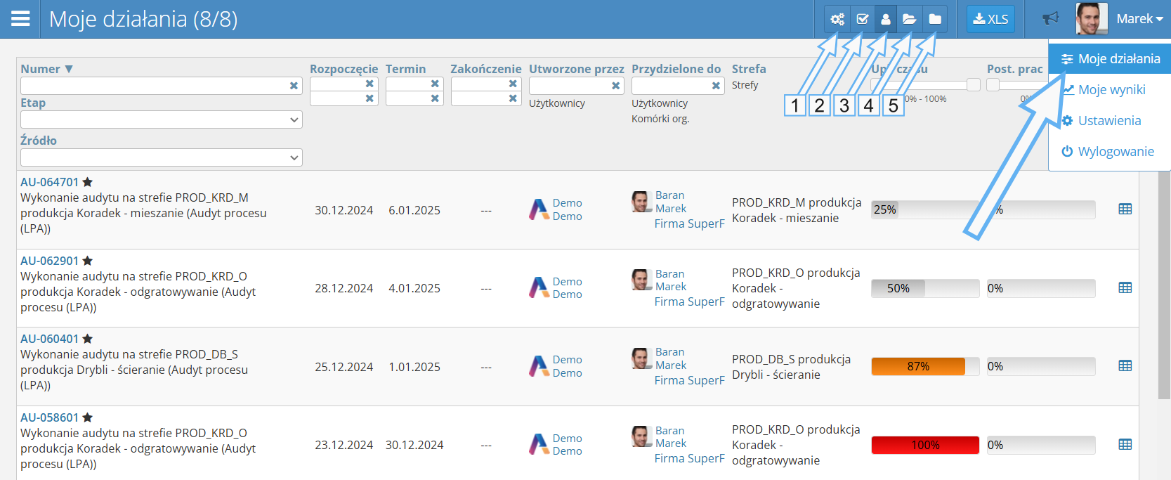 Lista moje działania