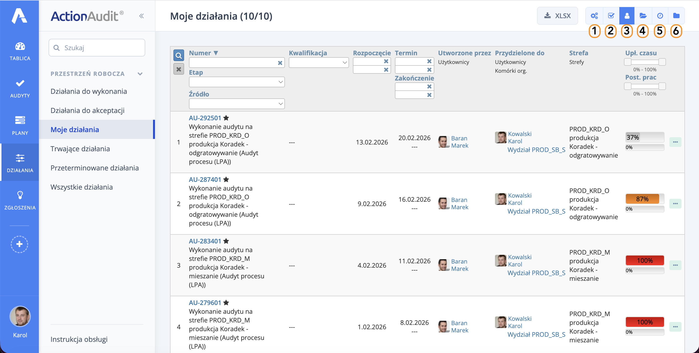 Lista moje działania