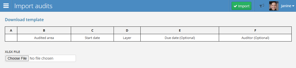Audit import form