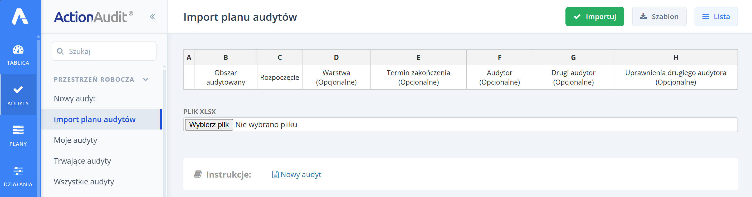 Import audytów