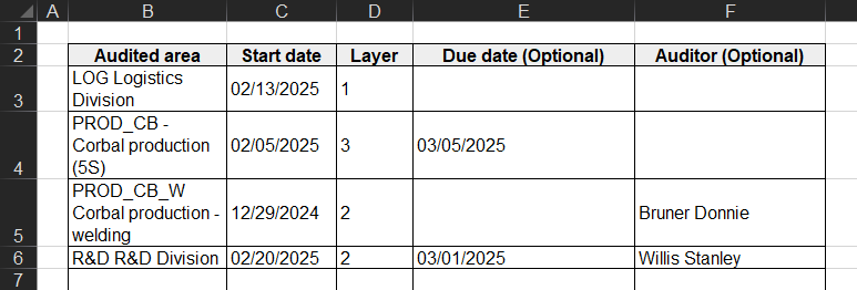 Audit import template