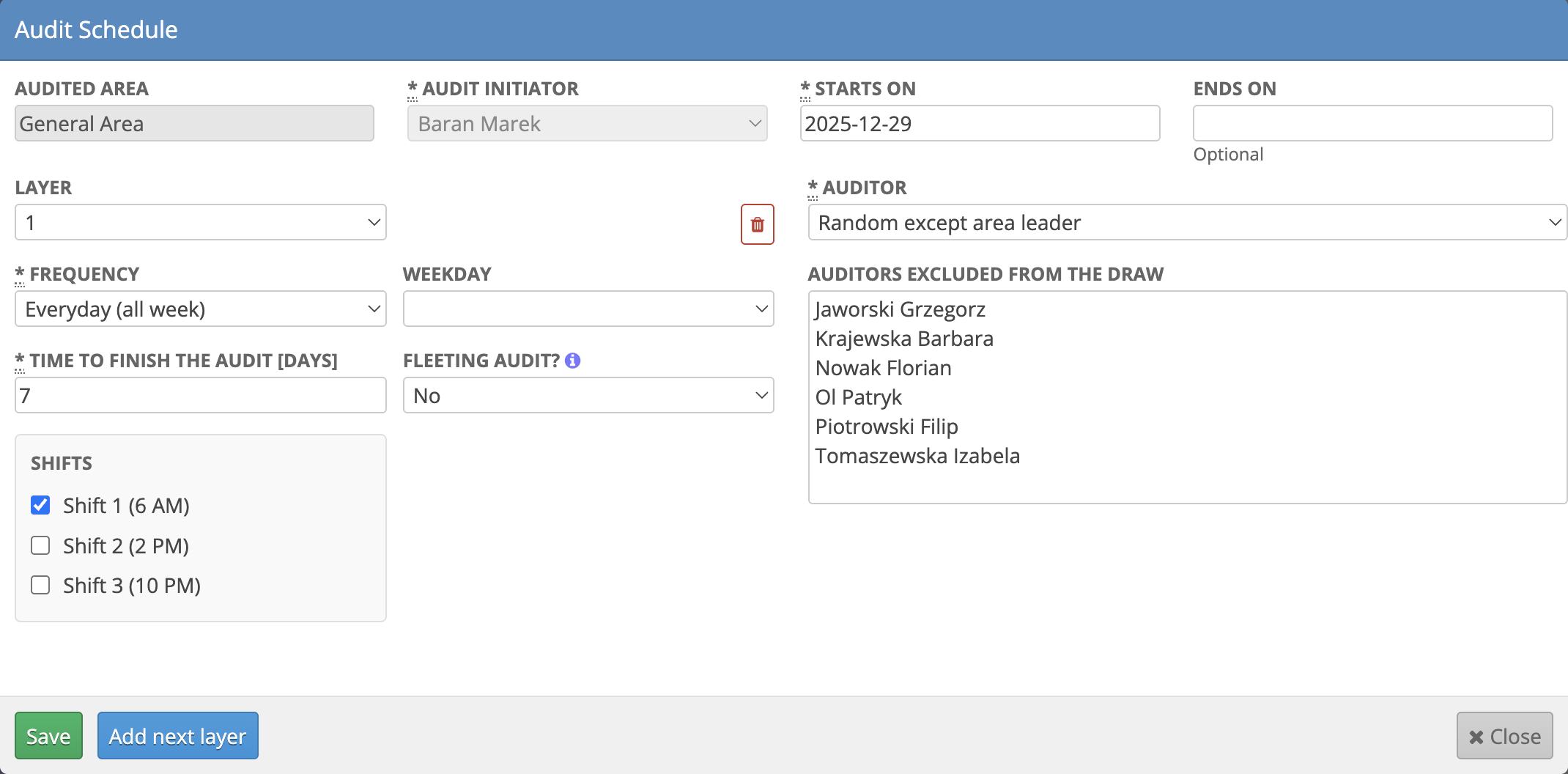 Schedule Creation Form