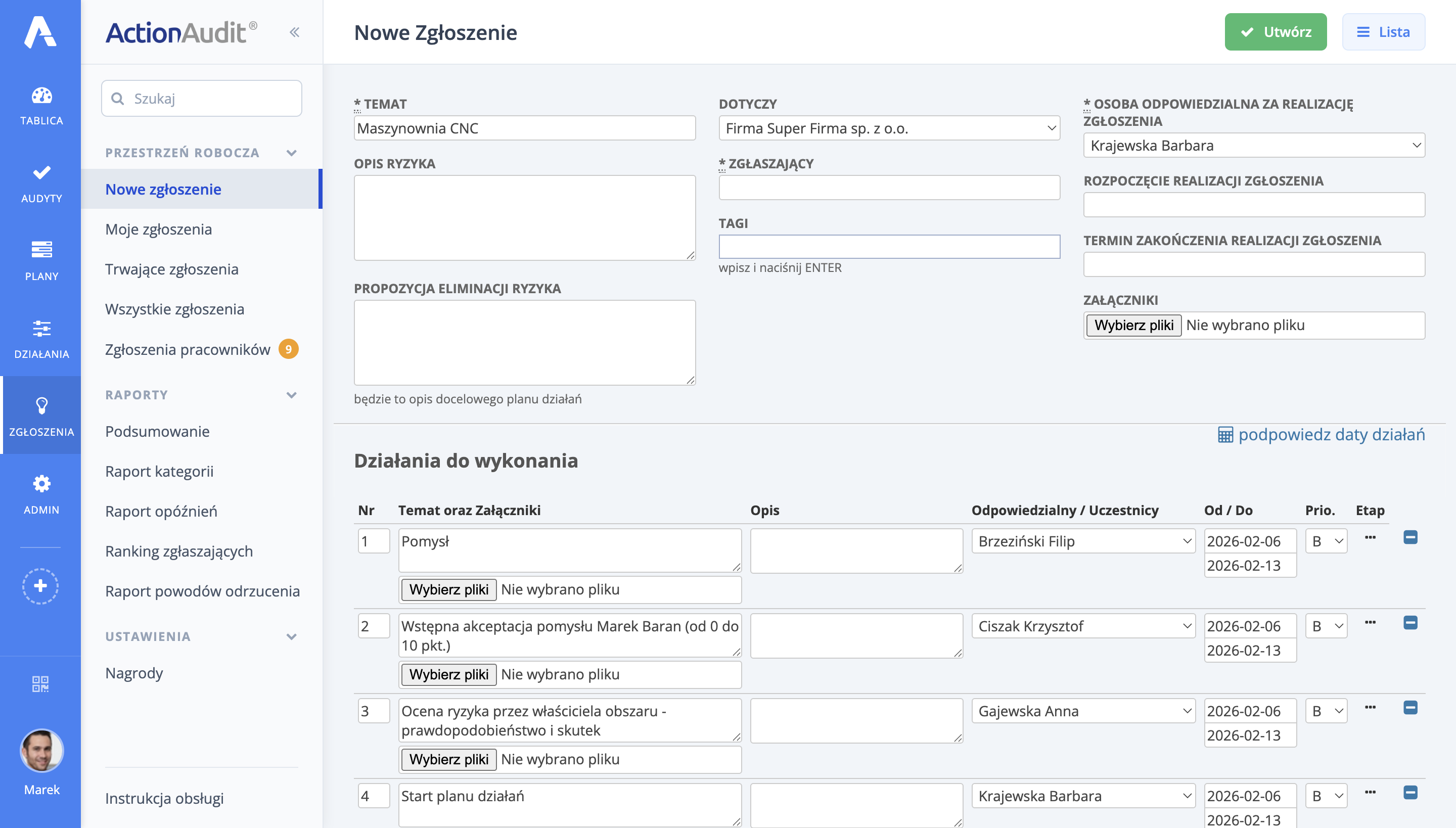 Formularz nowego zgłoszenia