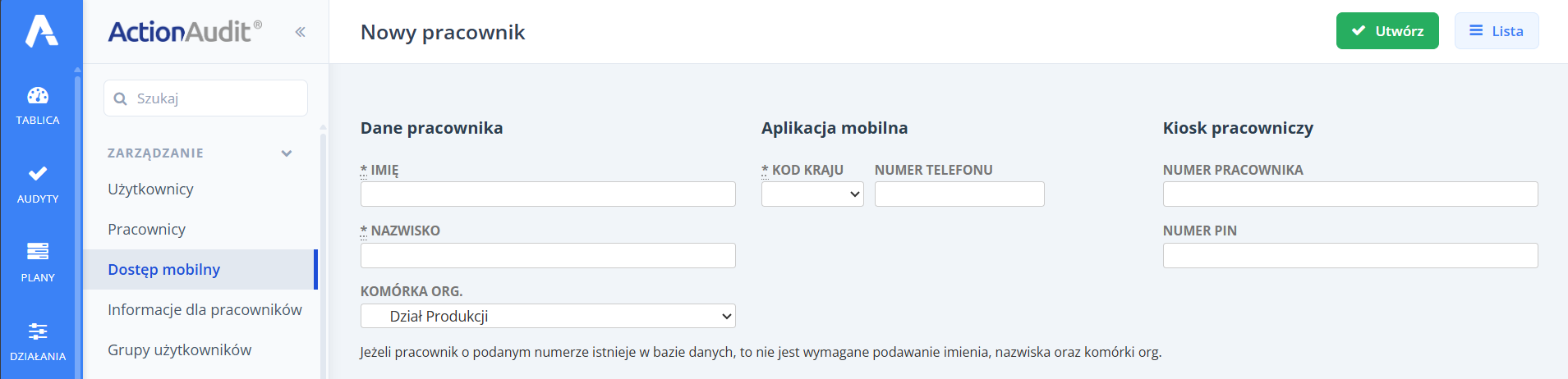 Formularz nowego uzytkownika