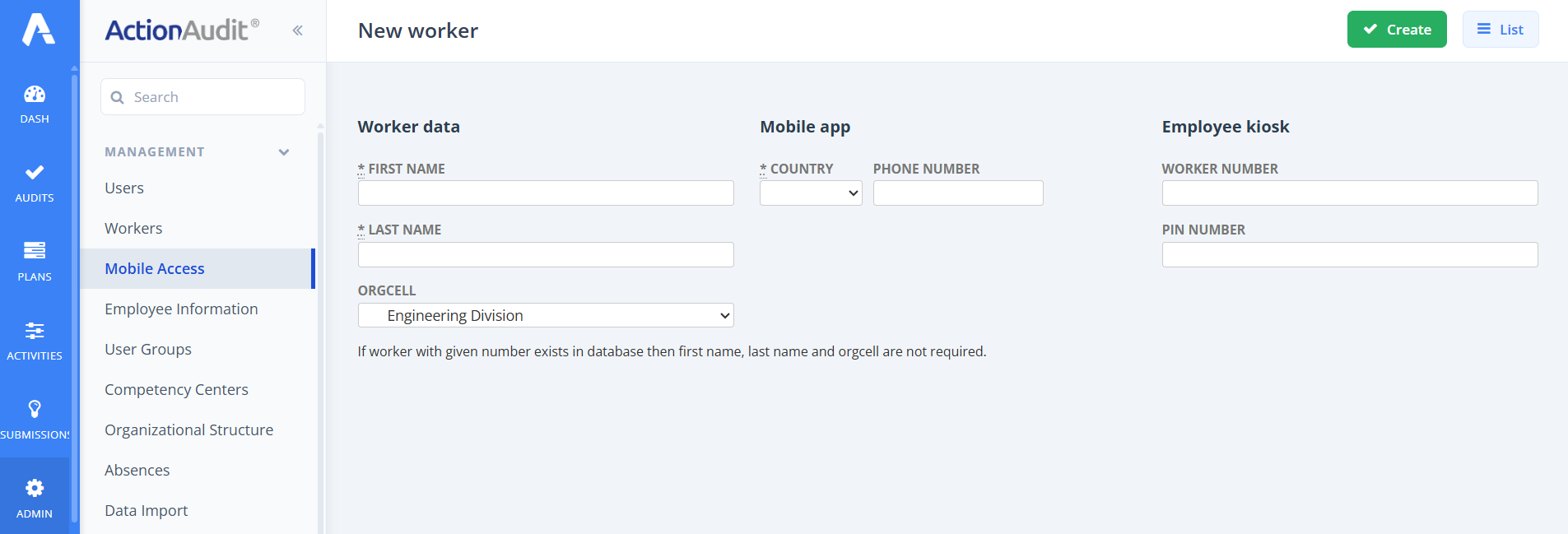 New worker form