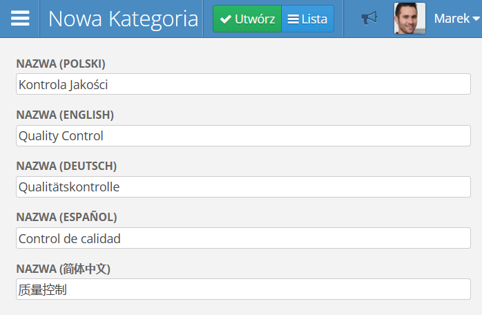 Kategorie pytań