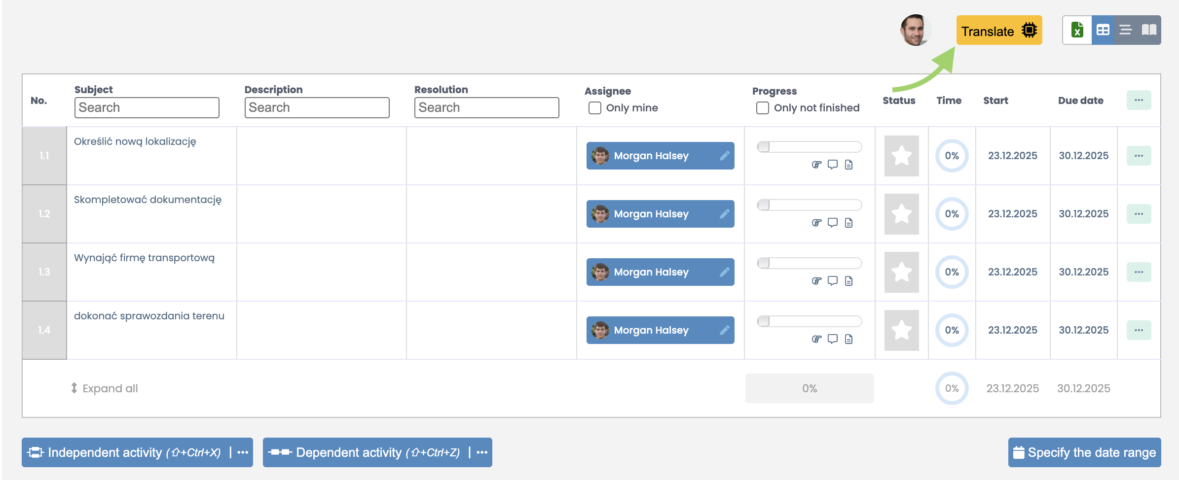 Translating action plans