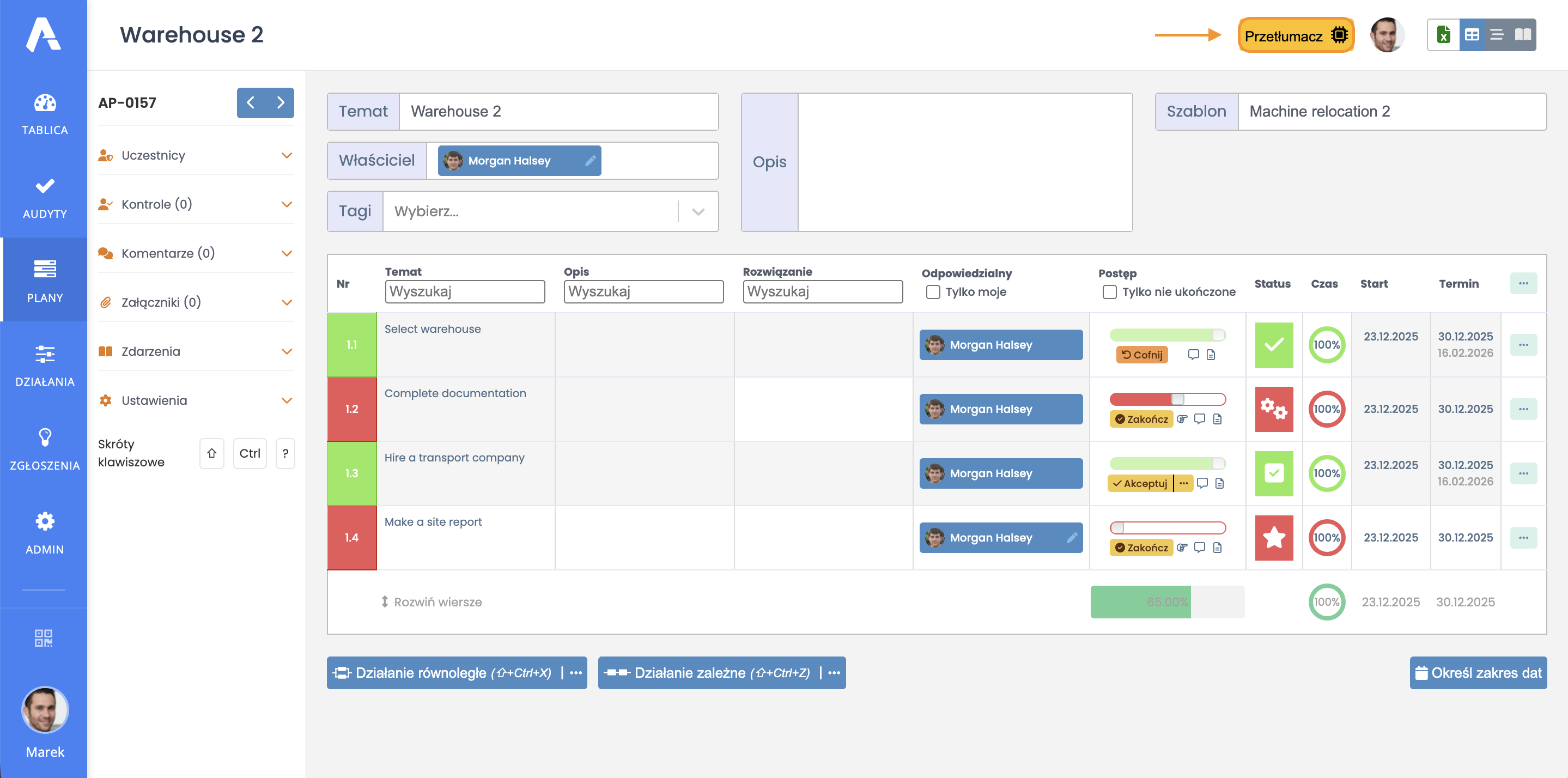 Tłumaczenie planów działań