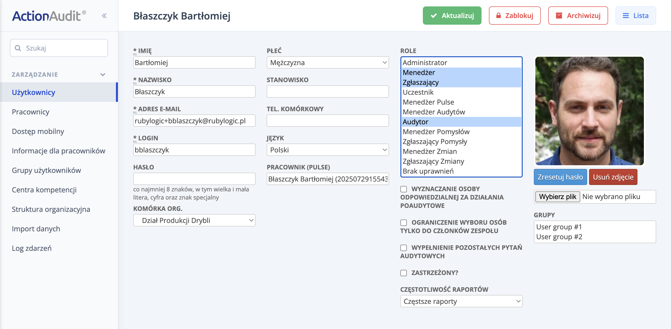 Formularz użytkownika