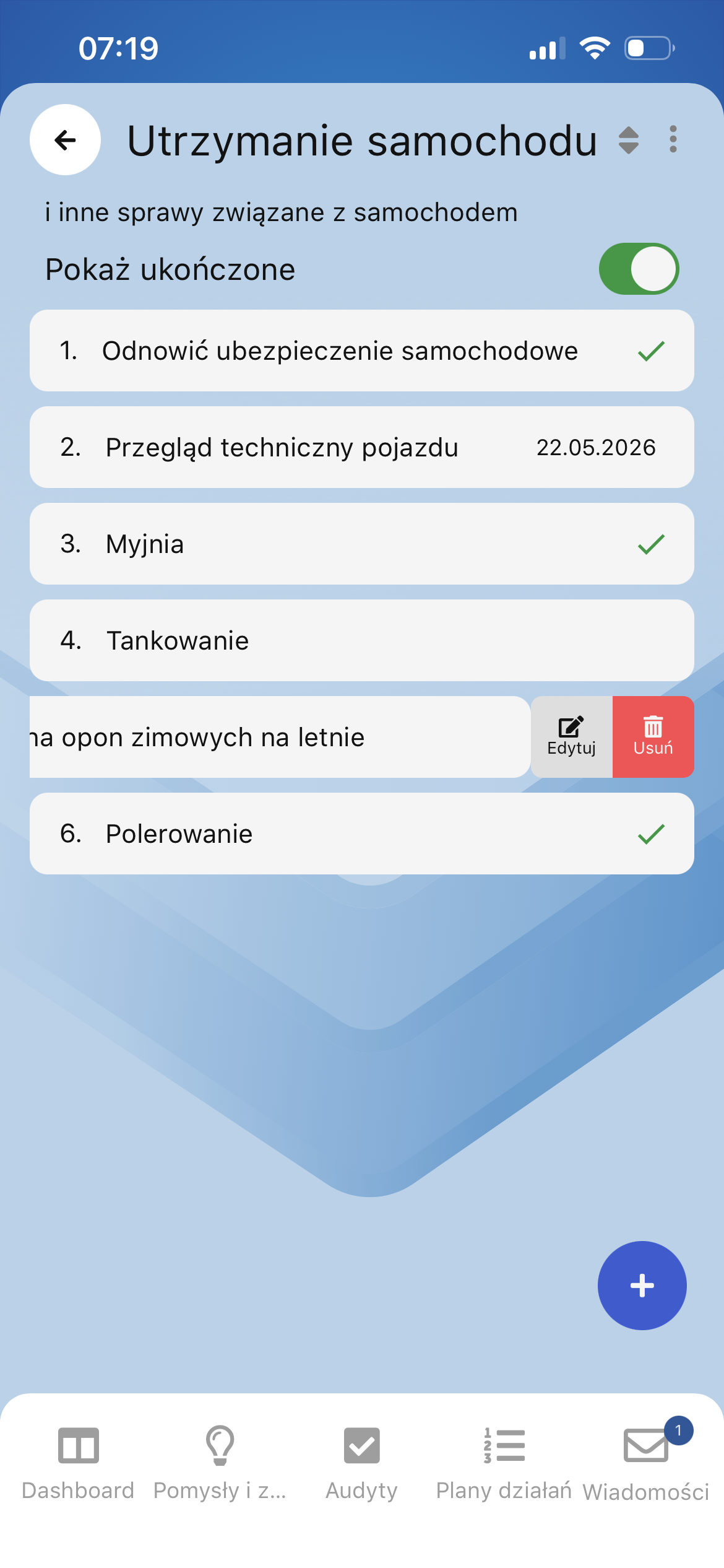 Lista działań