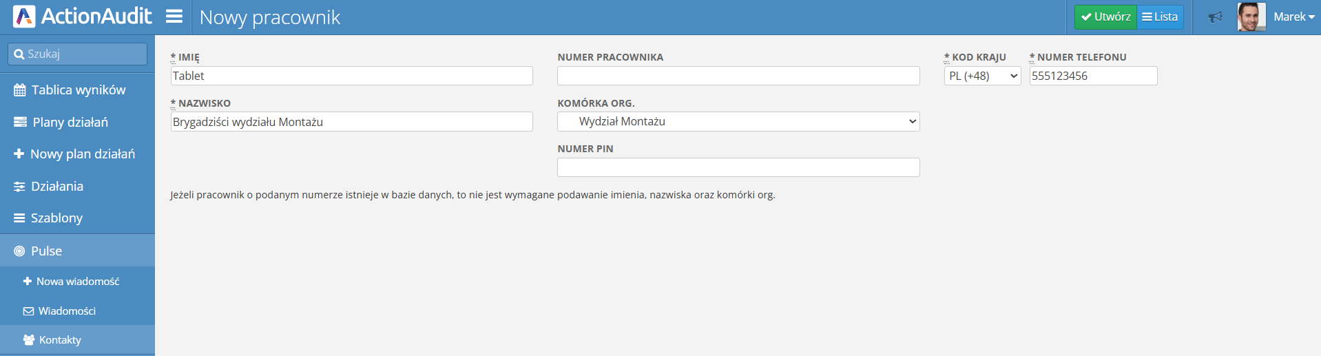 Dodanie nowego użytkownika
