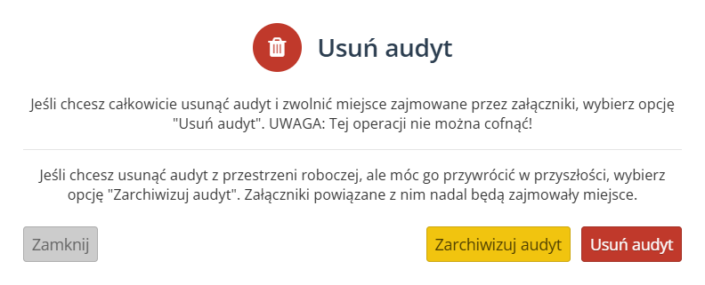 Usuniecie archiwizacja audytu