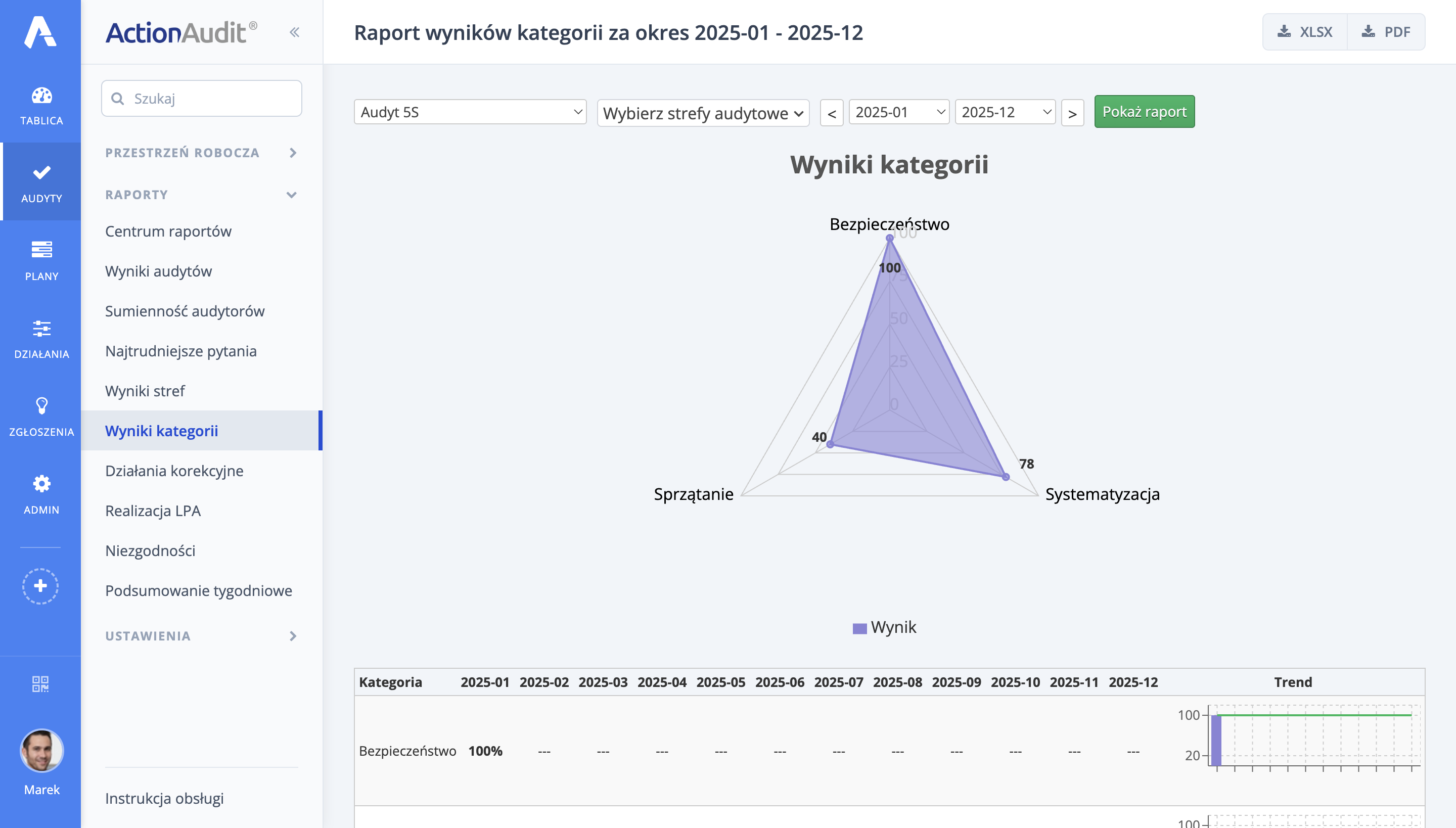 Raport wyników kategorii