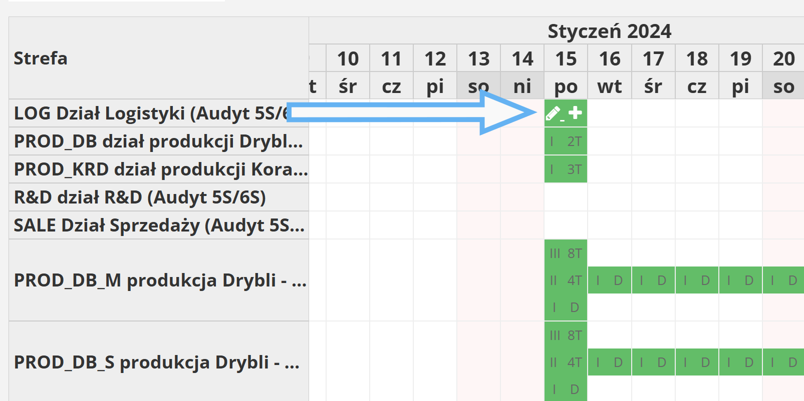 Edycja harmonogramu - widok miesięczny