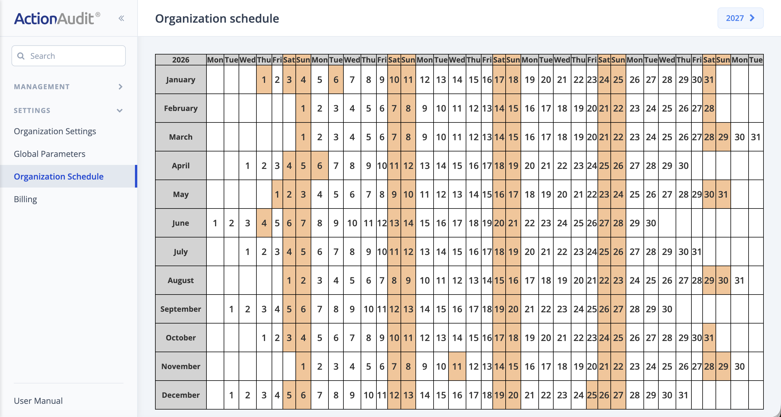 Organization Schedule
