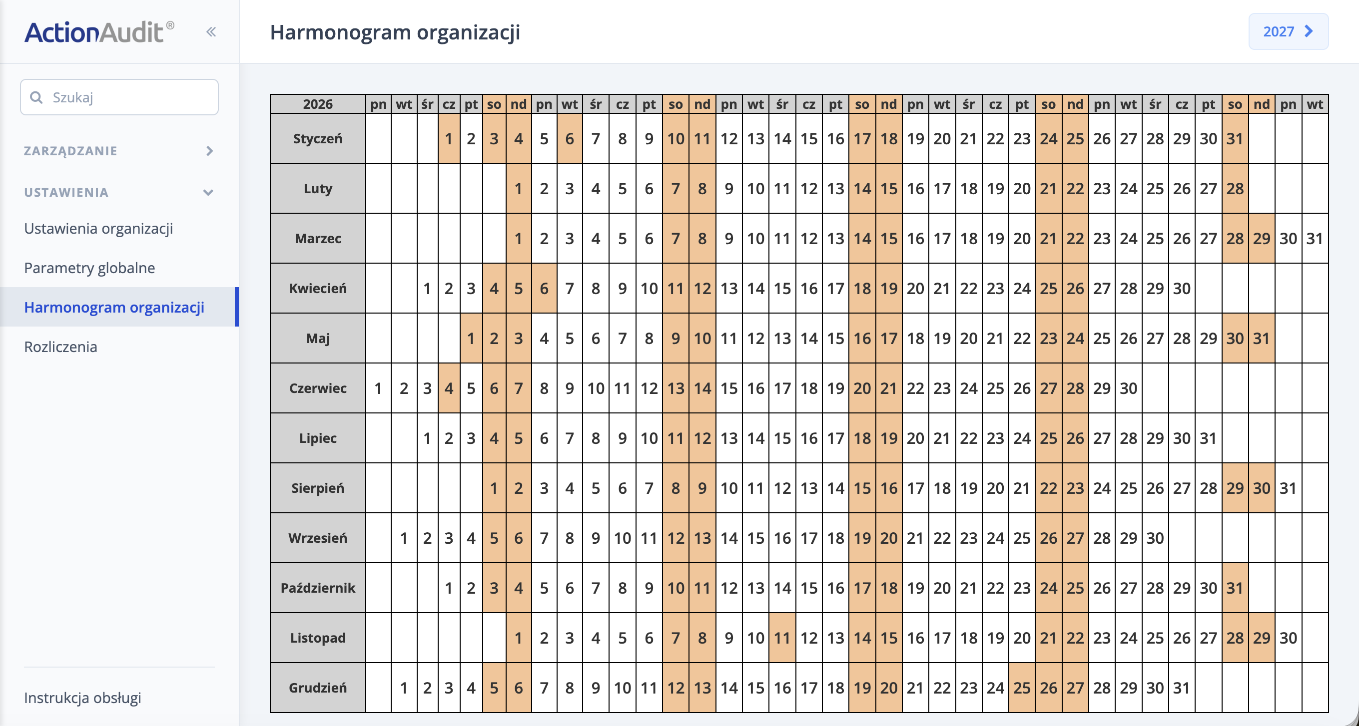Harmonogram organizacji