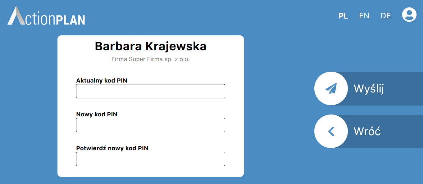 Ekran ustawień profilu użytkownika